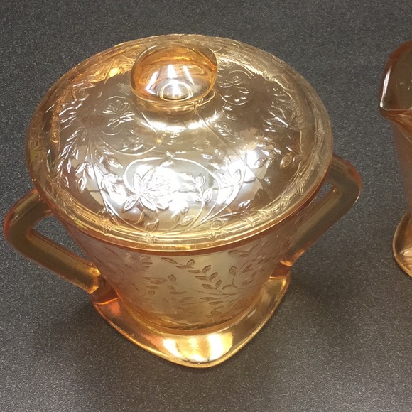 Jeannette Depression Glass Floragold Cream & Sugar - Picture 2 of 4